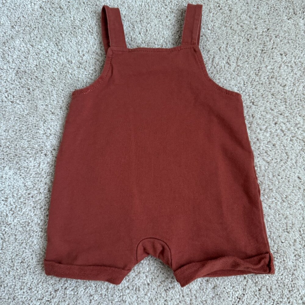 Rabbit Bear Organic Short Overalls | 6–9 Months | Rust Red | Good Condition - Picture 3 of 3